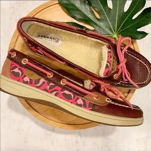 Sperry Topsider Leather and Pink Leopard Boat Shoe